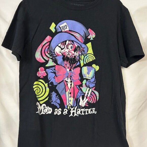 Psychedelic Mad As A Hatter Grunge Rock Tee | Black Unisex M Hot Topic Edgy - Picture 1 of 6